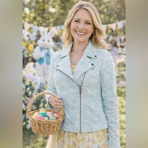 Haute Hippie Tribe Faux Suede Printed Tie-Dye Jacket Large Blue Horizon QVC